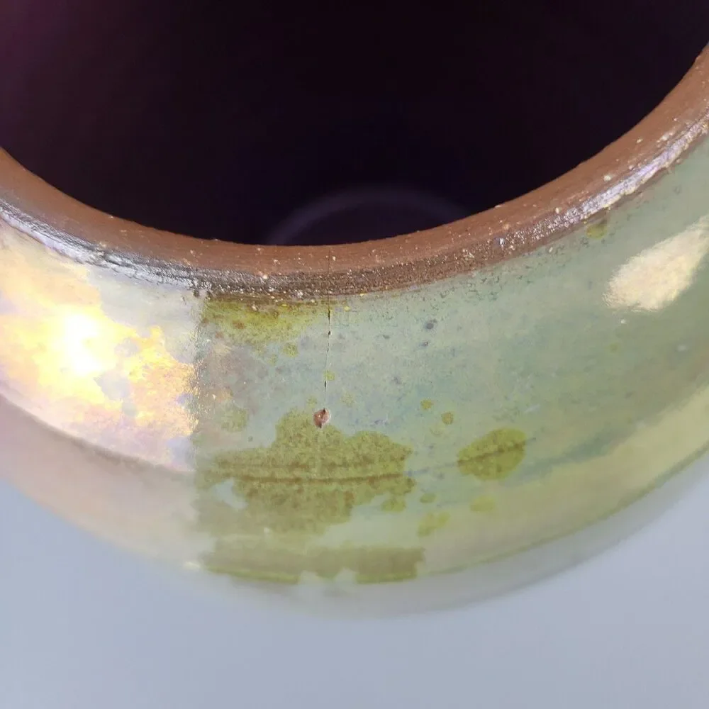 Studio Art Pottery Ginger Jar Lidded Iridescent Glaze Canister Swirl Signed 1991